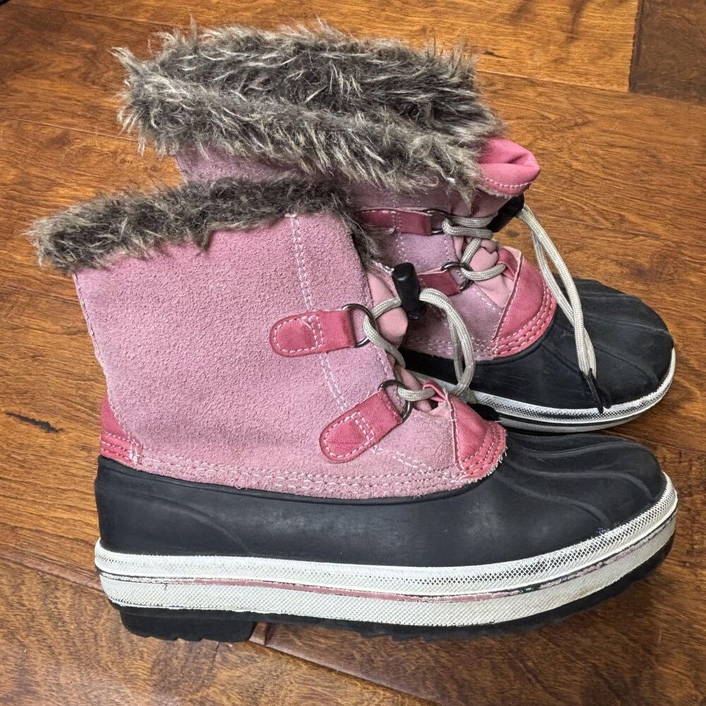 Target Snow Boots Girls Size 3 Pink Thermolite Faux Fur Winter Duck Rubber Shell